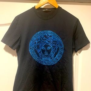 Versace Tee with Crystal Medusa Embroidery